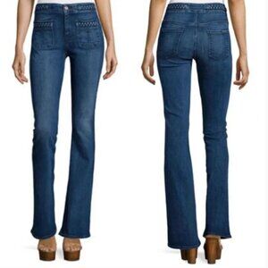 7 for All Mankind Braided High Waist Flare in Vivid Medium Indigo Blue
